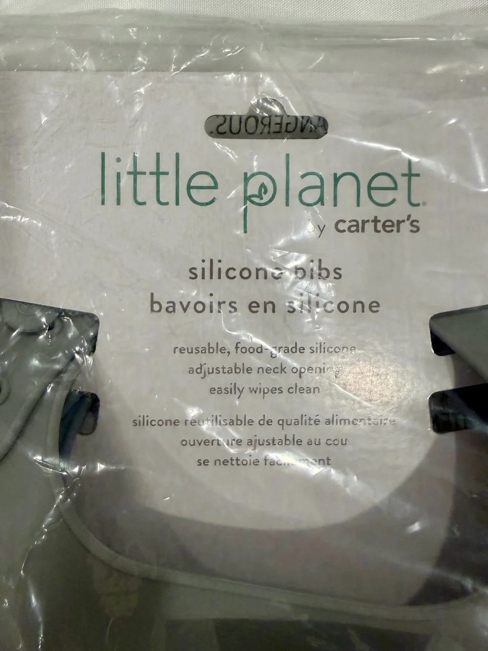 NWT Little Planet Carter's Silicone Baby Bibs (SET of 2: Gray and Blue)